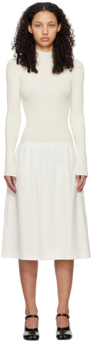 Белое платье-миди со вставками Mm6 Maison Margiela