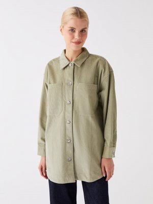 Простая бархатная женская рубашка-туника с длинным рукавом большого размера , светло-зеленый LCW Modest
