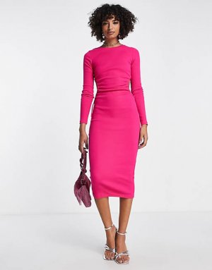 Розовое приталенное платье с длинными рукавами и вырезами по бокам Envii