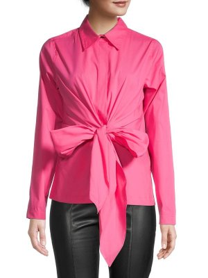 Рубашка на пуговицах с завязками спереди, розовый Donna Karan