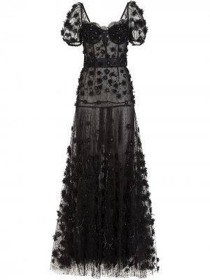 Вечернее платье с корсетом и цветочной аппликацией Dolce & Gabbana. Цвет: черный