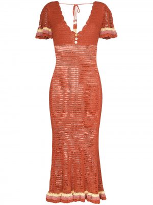Приталенное платье миди Neha в технике кроше She Made Me. Цвет: оранжевый