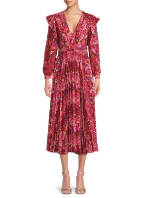 Плиссированное платье миди с цветочным принтом Chriselle , цвет Red Multi Derek Lam 10 Crosby