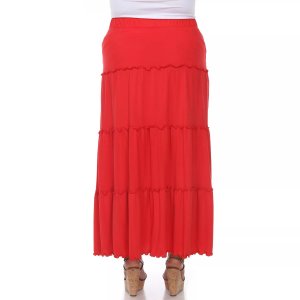 Белая многоярусная длинная юбка с высокой талией больших размеров , красный White Mark