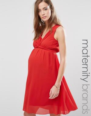 Короткое приталенное платье для беременных Mamalicious Maternity Calla Mama.licious. Цвет: красный