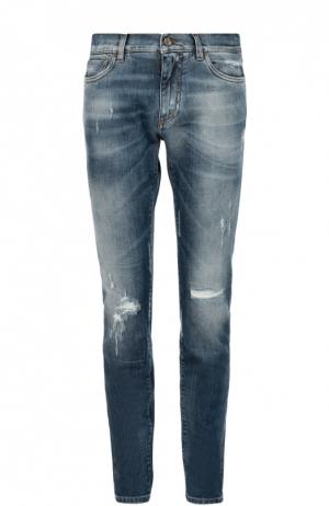 Зауженные джинсы с потертостями Dolce & Gabbana. Цвет: синий