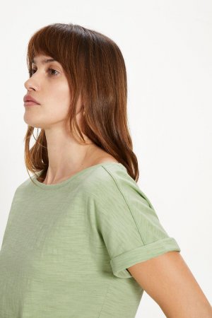 Хлопковая футболка Essential Slub с закатанными рукавами , зеленый Oasis
