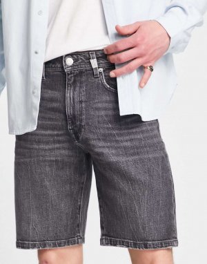 Серые джинсовые шорты узкого кроя из хлопка Homme - GREY Selected