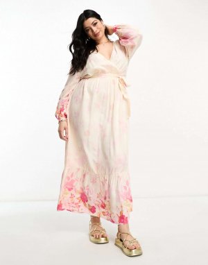 Розовое платье макси с омбре и цветочным принтом River Island