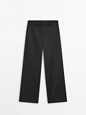Прямые атласные брюки , черный Massimo Dutti