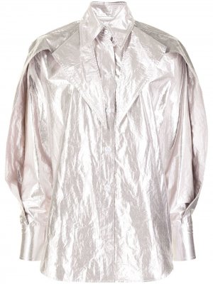 Рубашка с заостренным воротником и эффектом металлик Maticevski. Цвет: серебристый