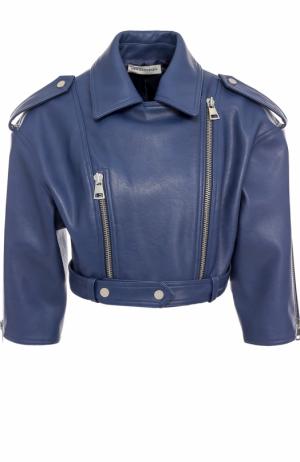 Кожаная куртка с укороченным рукавом и косой молнией Vika Gazinskaya. Цвет: синий