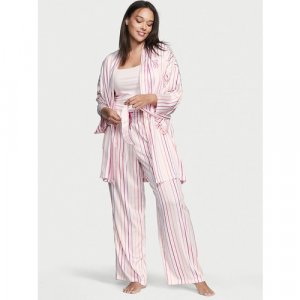 Пижама Victorias Secret, топ, брюки, кимоно, укороченный рукав, пояс на резинке, размер M/ L Regular, розовый Victoria's Secret. Цвет: розовый