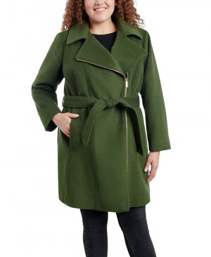 Женское асимметричное пальто с запахом и поясом больших размеров , зеленый Michael Kors