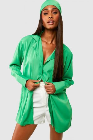 Рубашка оверсайз и шарф , зеленый Boohoo