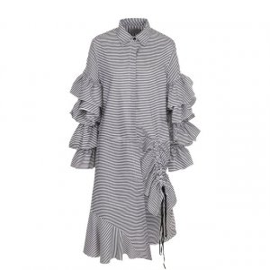 Хлопковое платье-рубашка с оборками PREEN by Thornton Bregazzi. Цвет: чёрно-белый