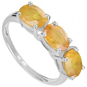 Серебряное кольцо с натуральным сапфиром (желтым) - размер 17 LAZURIT-ONLINE. Цвет: синий