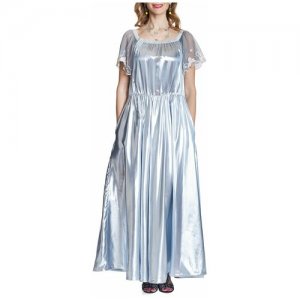 Платье из серебряного шёлка с обнажённой линией плеч, 40/42 Iya Yots. Цвет: голубой/серебристый/серый