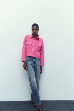 Короткая куртка из текстурированного костюма Zara, розовый ZARA