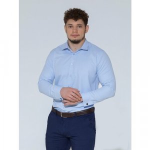 Рубашка, прилегающий силуэт, длинный рукав, манжеты, размер 46, голубой Simple. Цвет: голубой