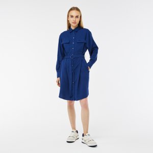 Платья и юбки Платье Regular Fit с длинными рукавами поясом Lacoste. Цвет: синий
