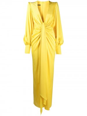 Вечернее платье с драпировкой и V-образным вырезом Alex Perry. Цвет: желтый