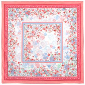 Платок ,115х115 см, белый, розовый Павловопосадская платочная мануфактура. Цвет: розовый/белый/голубой