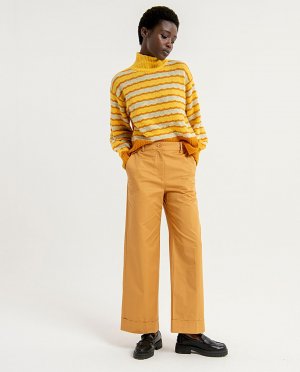 Женские прямые брюки из 100% хлопка с отворотом по низу, горчичный Surkana. Цвет: желтый