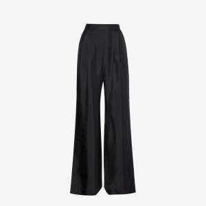 Широкие шелковые брюки Accolade со складками и высокой посадкой, черный Viktoria & Woods