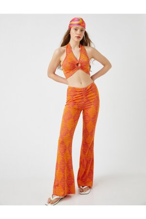 Расклешенные брюки с узором , оранжевый Koton