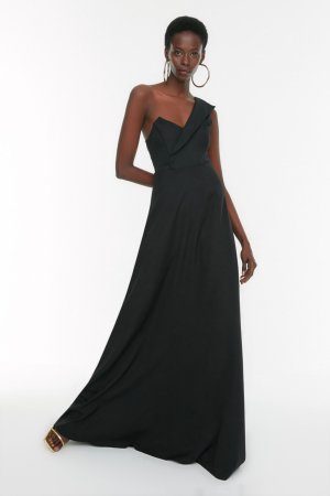Платье для вечернего и выпускного вечера - Черный А-силуэт , Trendyol