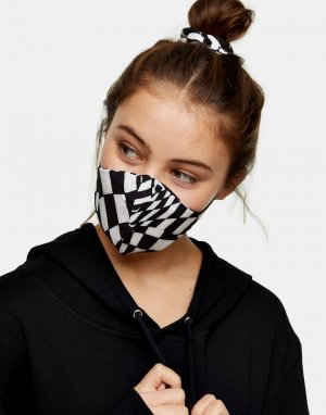 Комплект из маски для лица и резинки волос в черно-белую клетку -Многоцветный Topshop