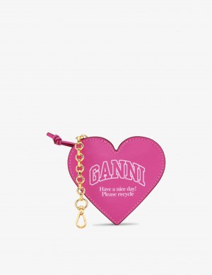 Кошелек для монет Funny Heart на молнии Ganni, розовый GANNI