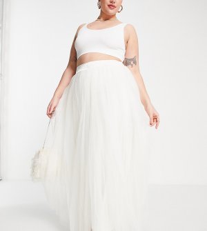 Свадебная пышная юбка макси из тюля цвета слоновой кости (от комплекта) -Белый Lace & Beads Plus