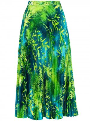 Плиссированная юбка миди с принтом Jungle Versace. Цвет: зеленый