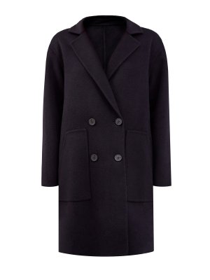Двубортное пальто из фактурной шерсти и ангоры LORENA ANTONIAZZI. Цвет: черный
