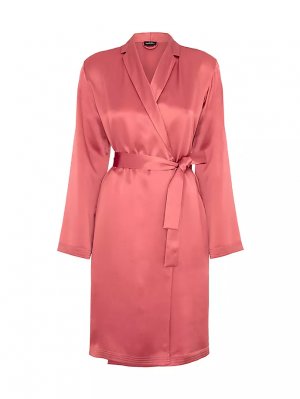 Короткий атласный шелковый халат , цвет rose noisette La Perla