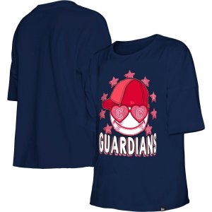 Темно-синяя футболка New Era для девочек и молодежи Cleveland Guardians Team с короткими рукавами