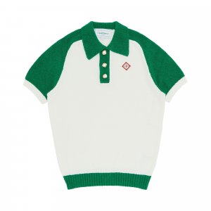 Рубашка-поло из букле с колор-блоками , цвет Белый/Зеленый Casablanca