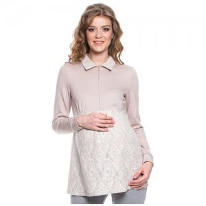 Блуза Х-образного силуета классическая комбинированная кружевом для кормления NewForm 7654-3993 (Пепельно-розовый; Размер 44). Цвет: розовый