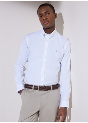 Белая мужская рубашка Slim Fit с классическим воротником Brooks Brothers
