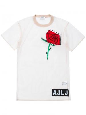 Прозрачная футболка с заплаткой в виде розы Au Jour Le. Цвет: телесный