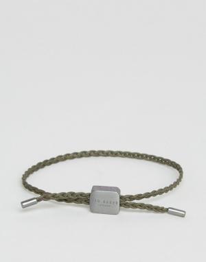Зеленый плетеный кожаный браслет Ted Baker. Цвет: зеленый