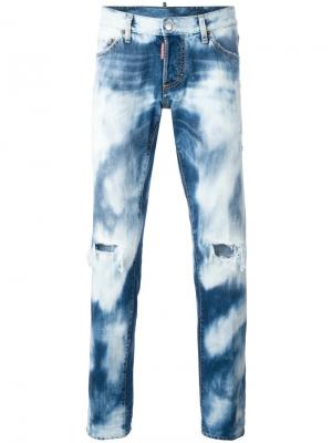 Рваные выбеленные джинсы Slim Dsquared2. Цвет: синий