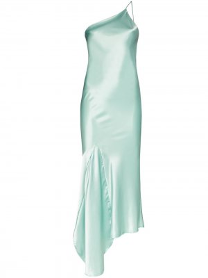 Атласное платье-комбинация асимметричного кроя N Duo. Цвет: зеленый
