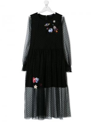 Платье с горох заплатками Monnalisa. Цвет: черный