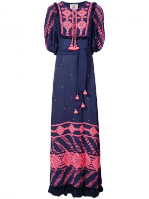Платье с вышивкой Mela Figue. Цвет: синий