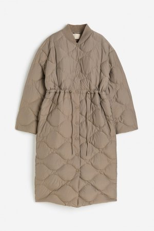 Стеганое пальто с кулиской на талии , темно-бежевый H&M