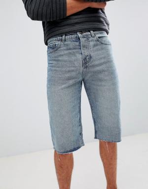 Джинсовые шорты с необработанными краями -Темно-синий New Look