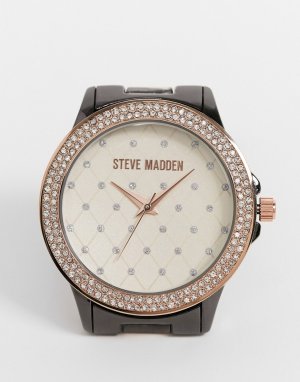 Часы черного/цвета розового золота со стеганной отделкой на циферблате и стразами -Многоцветный Steve Madden